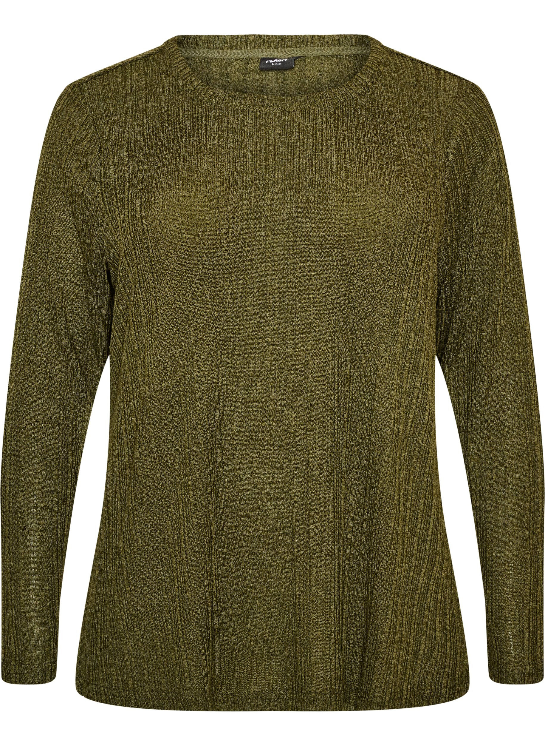 ZizziJerseybluse med ribstruktur og lange &aelig;rmer, Gr&oslash;n, Packshot image number 0
