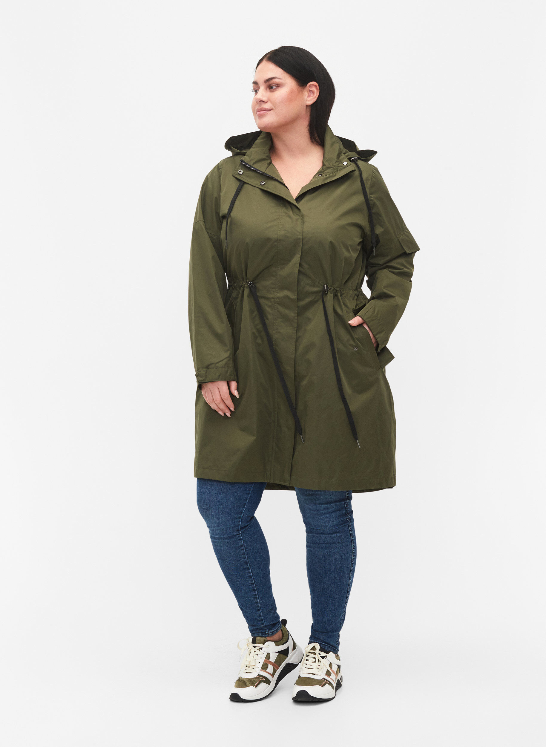 Zizzi Vandt&aelig;t parka med aftagelig h&aelig;tte, Forest Night, Model image number 2