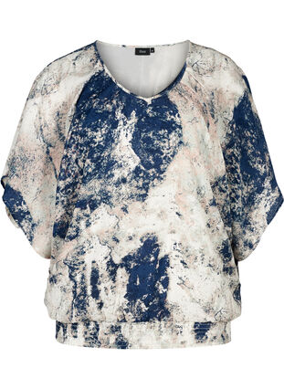 Bluse med print og smock, Twilight Blue AOP, Packshot image number 0
