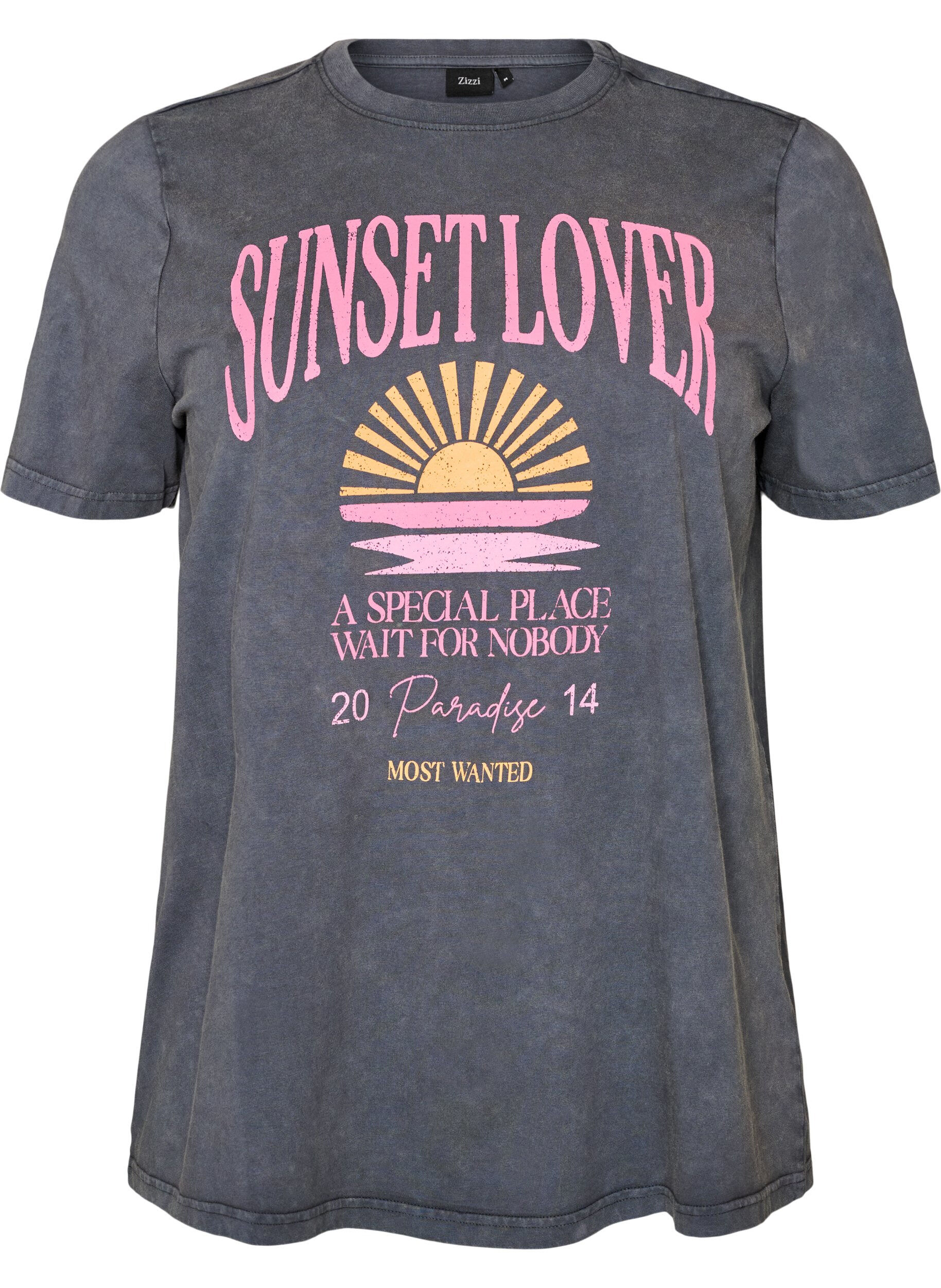 T-shirt i bomuld med frontprint og vasket look