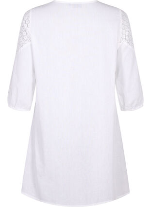 Kjole i bomuldsmix med hør og crochetdetalje, Bright White, Packshot image number 1