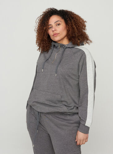 Sweatshirt med hætte og lomme, Dark Grey Melange, Model image number 0