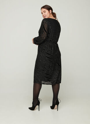 Mønstret kjole med glitter og v-hals, Black w Glitter, Model image number 0