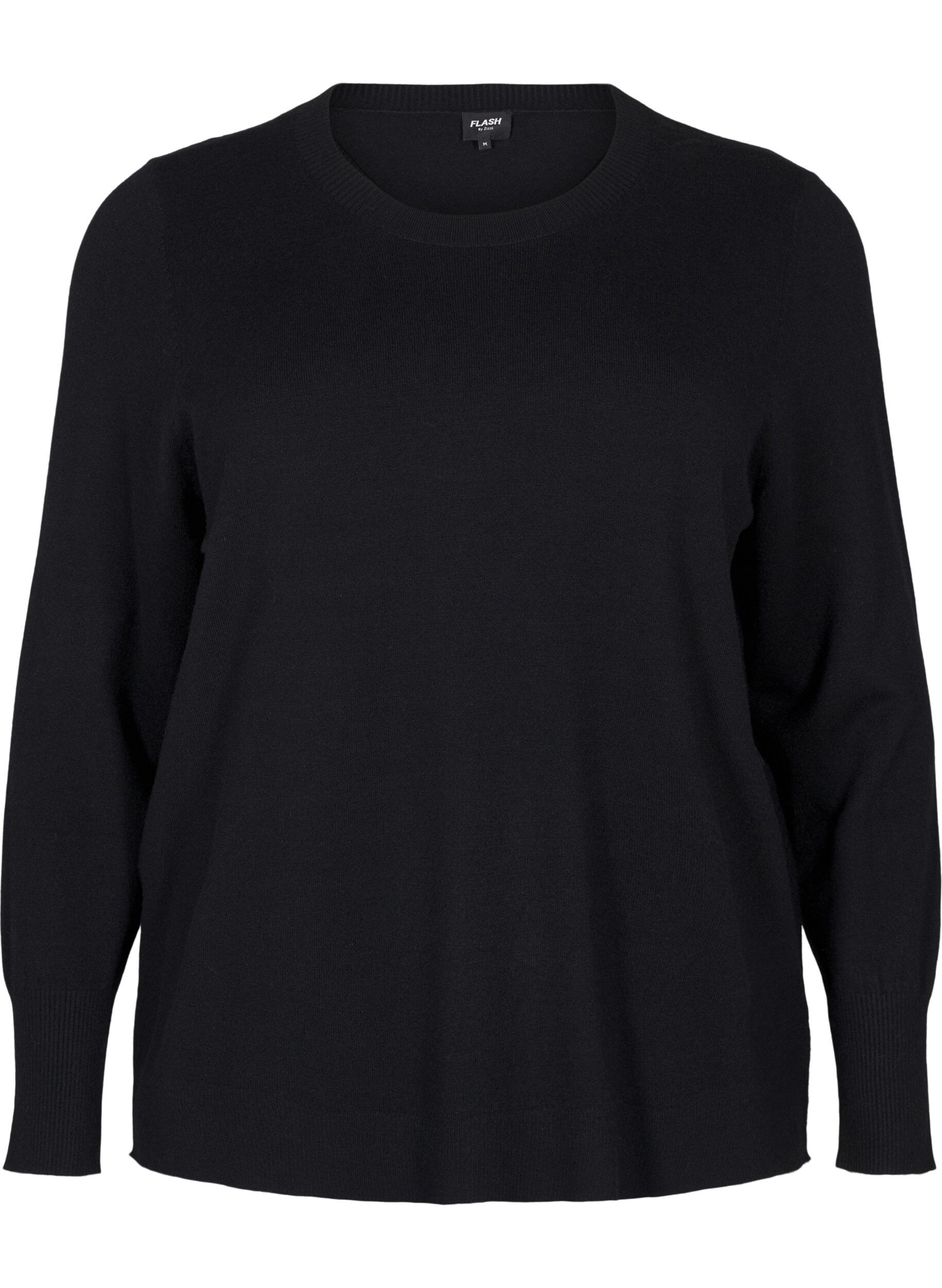 ZizziStrikbluse med rund hals, Sort, Packshot image number 0