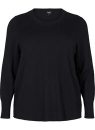 Strikbluse med rund hals, Sort