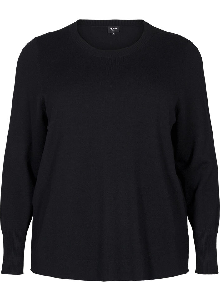 Strikbluse med rund hals, Sort, Packshot image number 0
