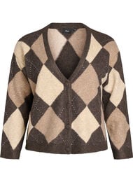 Cardigan med argylem&oslash;nster og rhinsten, Brun