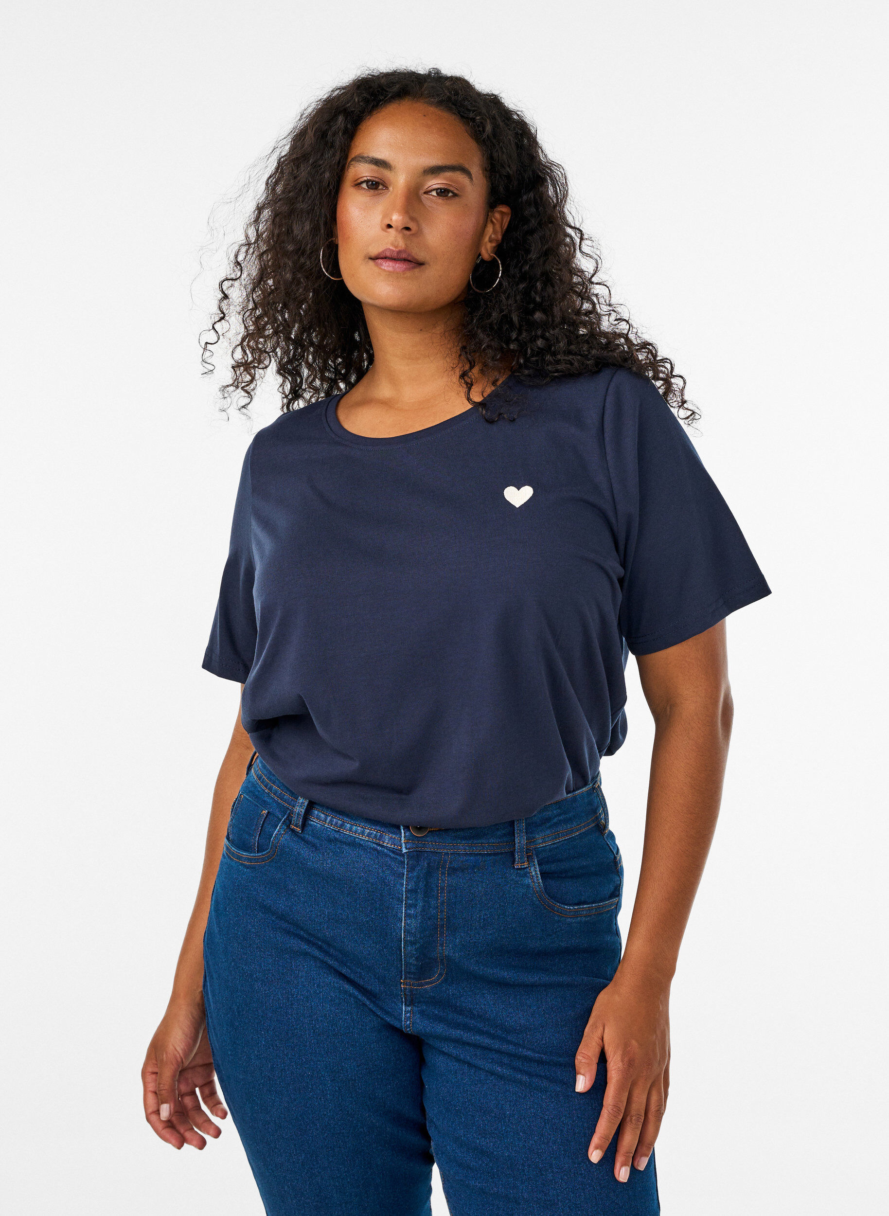 T-shirt med motiv, Bl&aring;, Model
