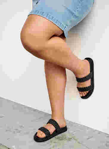 Wide fit sandal i læder, Black, Image image number 1