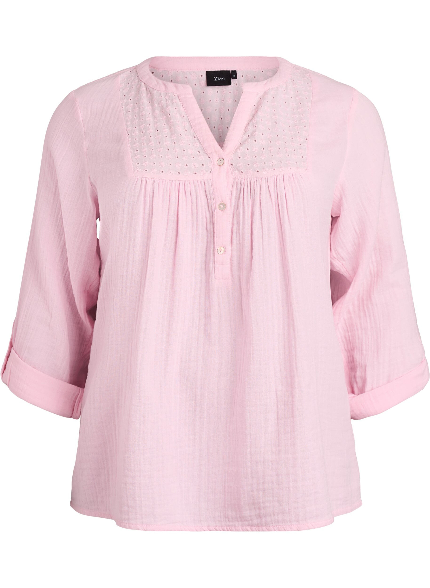 ZizziBluse i bomuldsmusselin med broderi anglaise, Lyser&oslash;d, Packshot image number 0