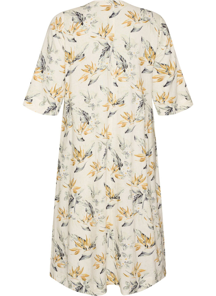 Midikjole i h&oslash;r og viskose med 1/2 &aelig;rmer, Hvid, Packshot image number 1