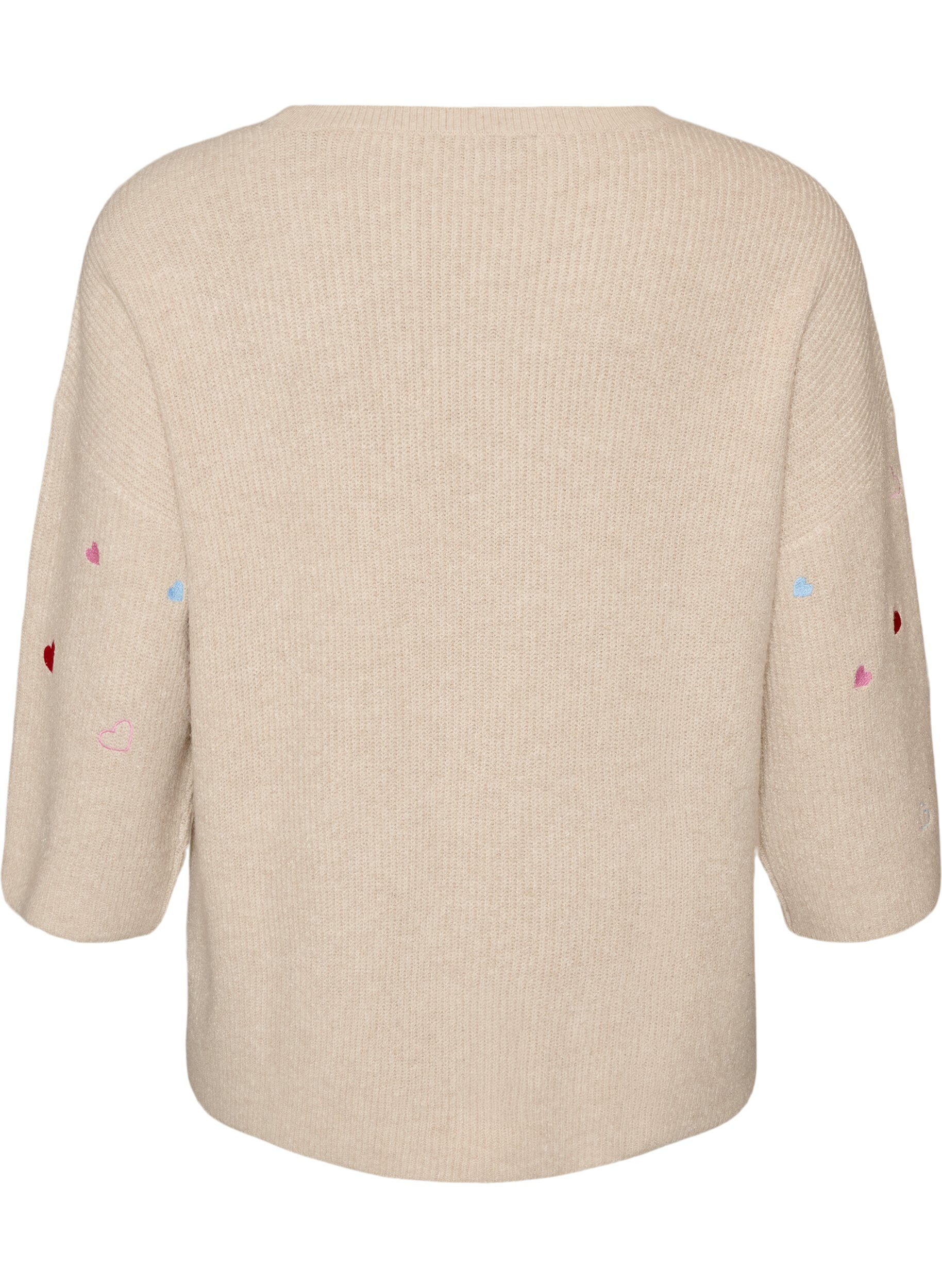 ZizziStrikbluse med hjerter og 3/4 &aelig;rmer, Beige, Packshot image number 1