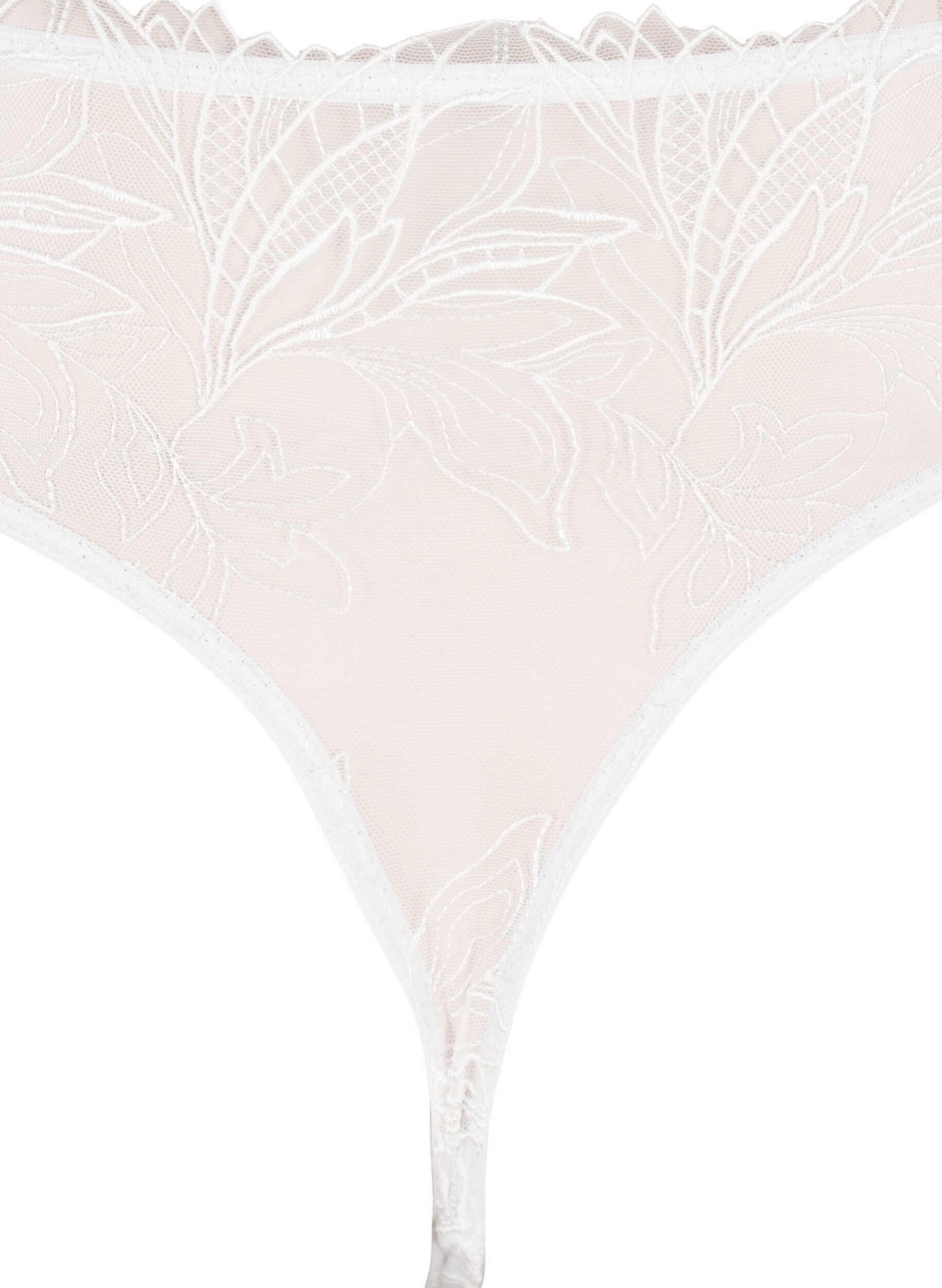Zizzi G-streng i microfiber med blonder, Hvid, Packshot image number 3