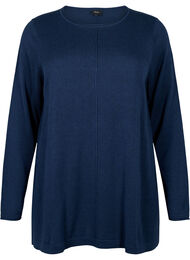 Strikbluse i bomulds-viskosemix, Blå