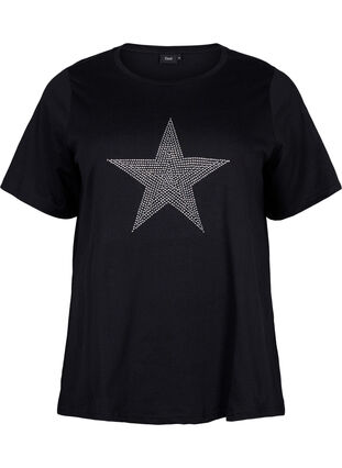 T-shirt med nitter i økologisk bomuld, Black Star , Packshot image number 0
