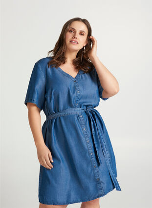 Denim kjole, Medium Blue, Model image number 0