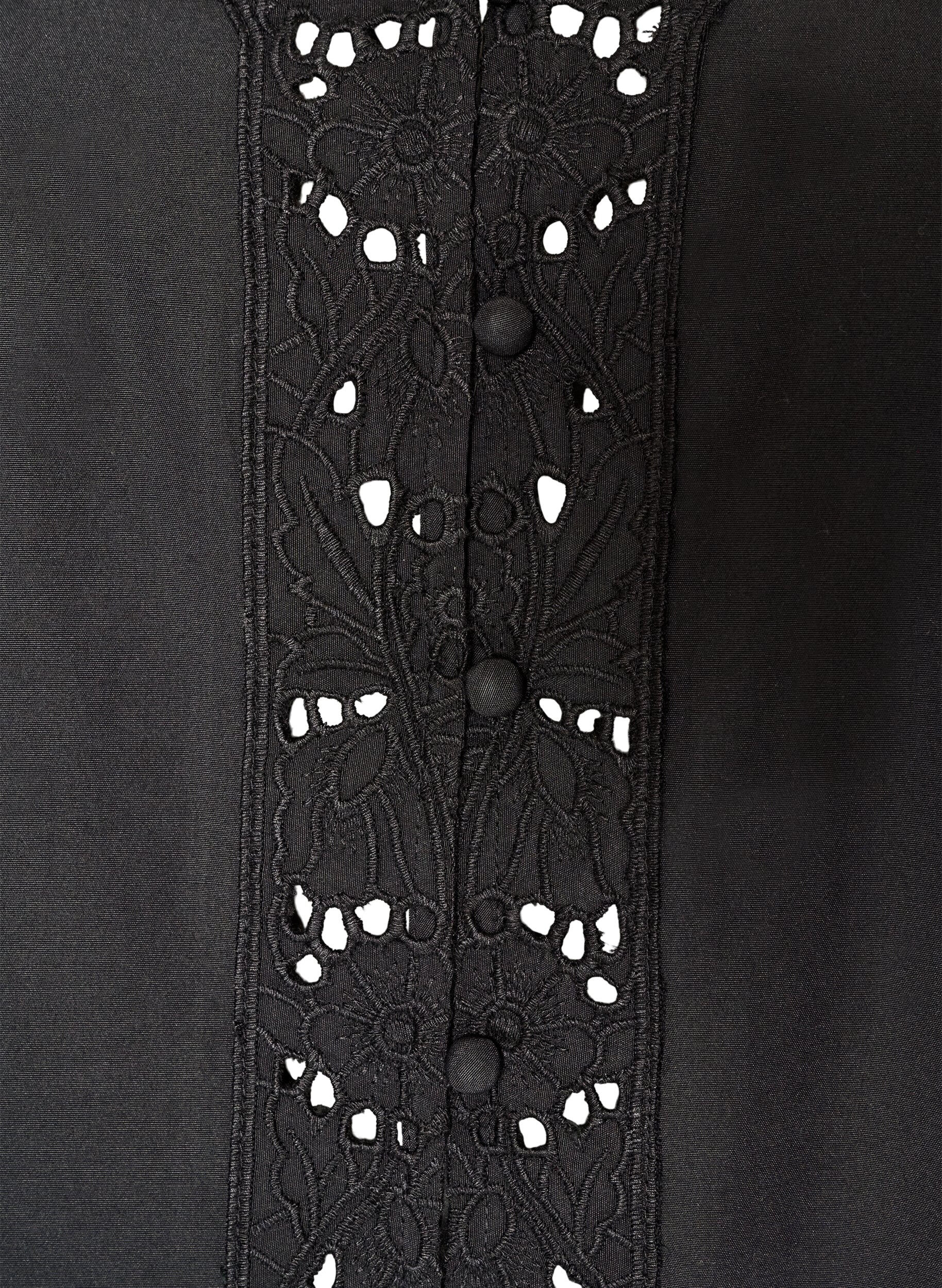 ZizziSkjortebluse med broderie anglaise, Sort, Packshot image number 2