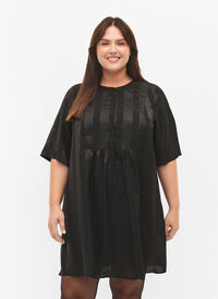 A-formet kjole med striber og 1/2 ærmer, Black, Model