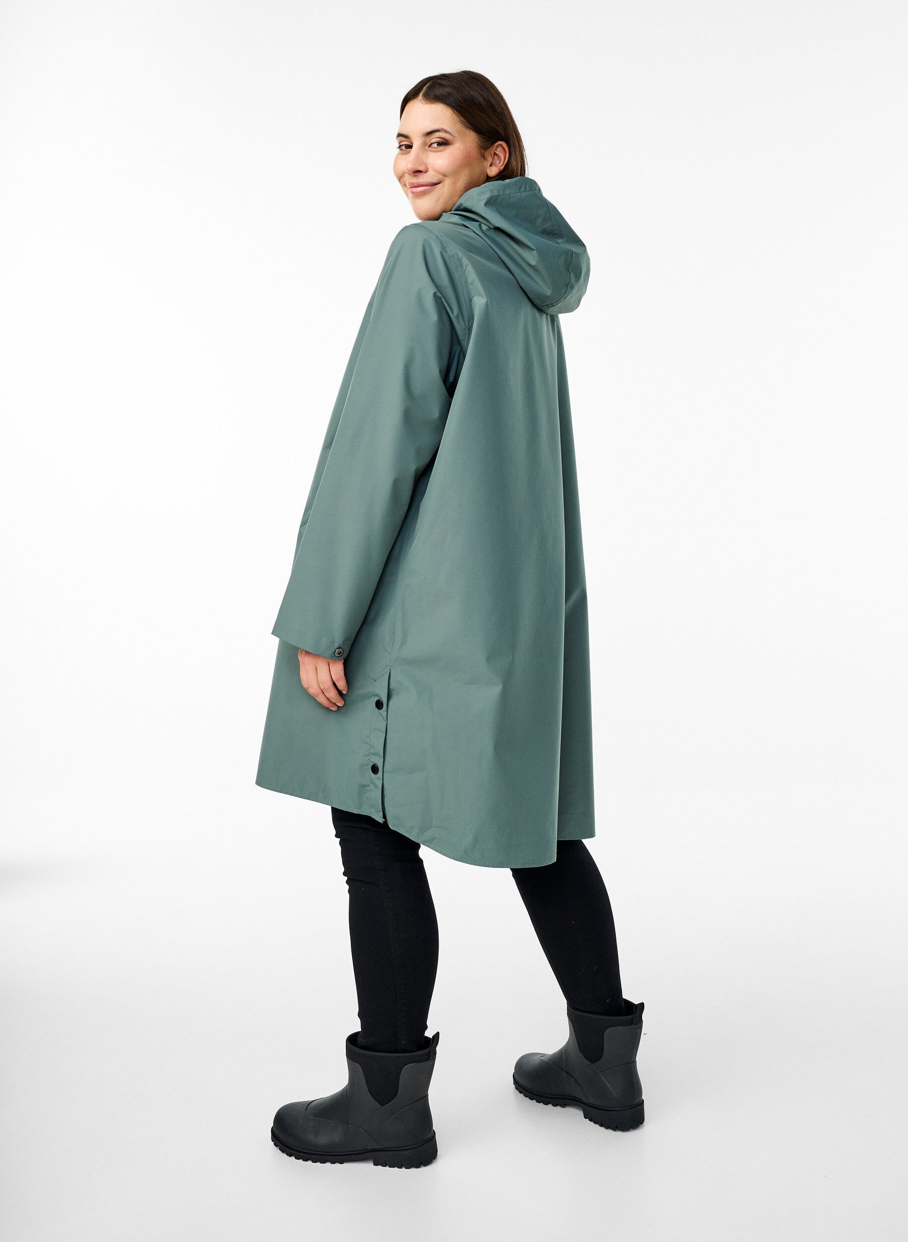 ZizziRegnjakke med lommer og h&aelig;tte, Gr&oslash;n, Model image number 2