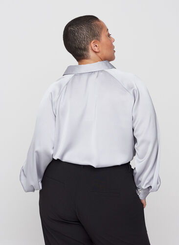 Skjorte med ballonærmer og krave, Light Grey, Model image number 1
