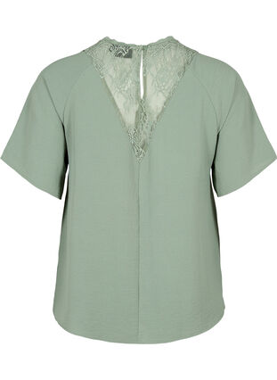 Bluse med korte ærmer og blonder , Lily Pad, Packshot image number 1