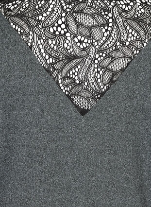 Meleret bluse med blonderyg , Dark Grey Melange, Packshot image number 3