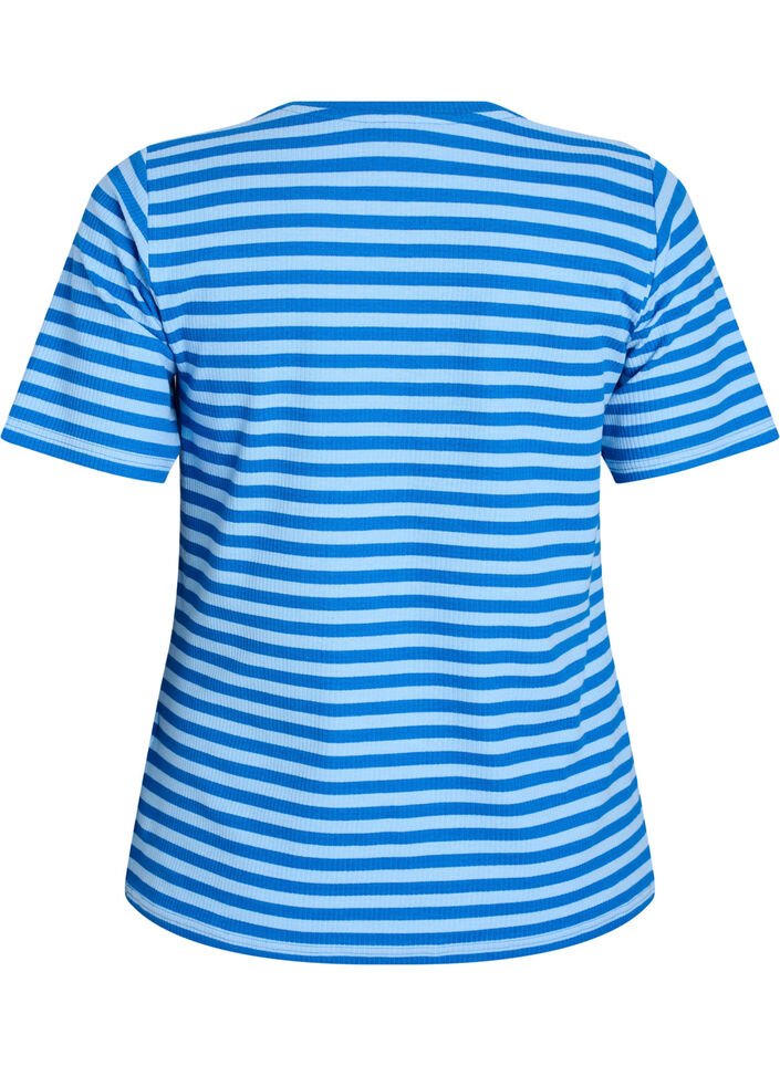 Stribet t-shirt med ribstruktur, Bl&aring;, Packshot image number 1