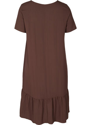Kortærmet viskose kjole med v-udskæring, Mocca, Packshot image number 1