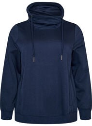 Sweatshirt med h&oslash;j krave og lommer, Bl&aring;