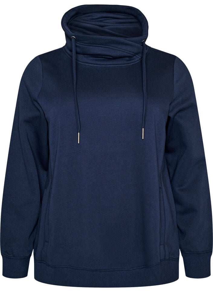 Sweatshirt med h&oslash;j krave og lommer, Bl&aring;, Packshot image number 0