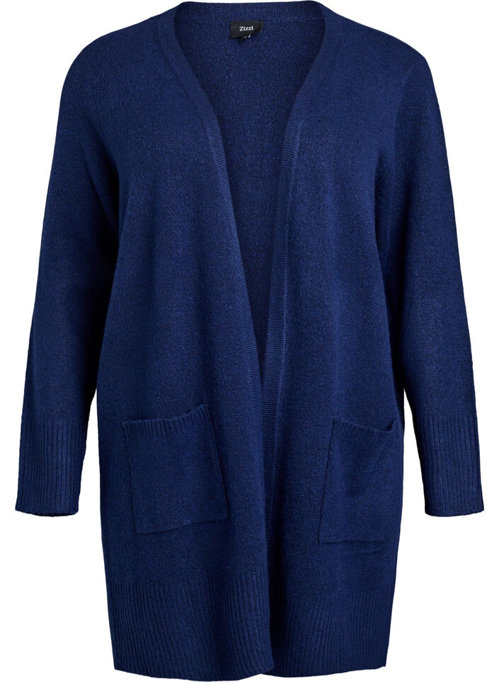 Meleret strik cardigan med lommer, Bl&aring;, Packshot image number 0
