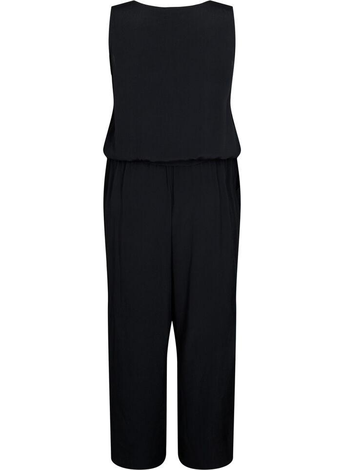 Ærmeløs jumpsuit i viskose, Black, Packshot image number 1