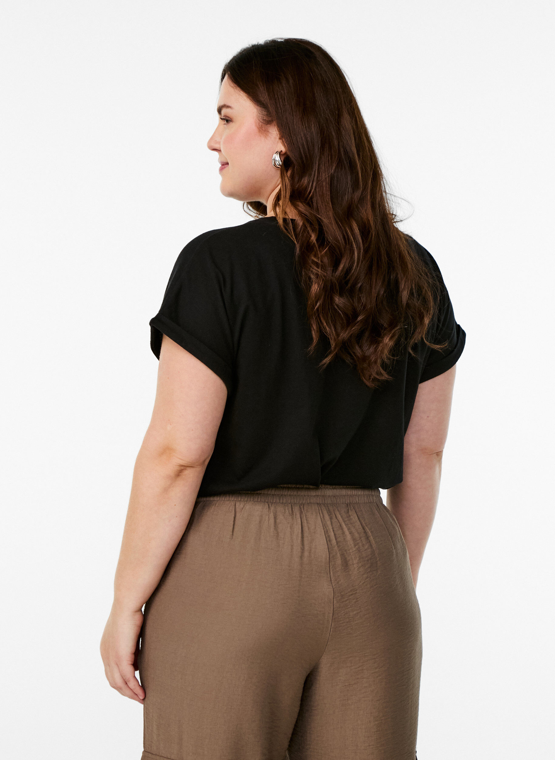 ZizziKort&aelig;rmet t-shirt i bomuldsblanding, Sort, Model image number 2