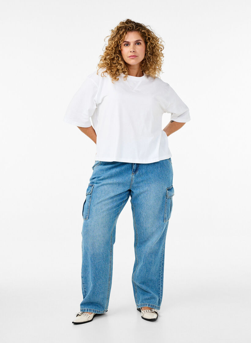 Boxy t-shirt i økologisk bomuld, Hvid, Model image number 1