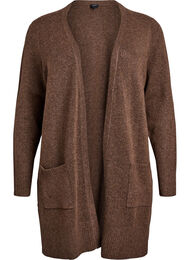 Meleret strik cardigan med lommer, Brun