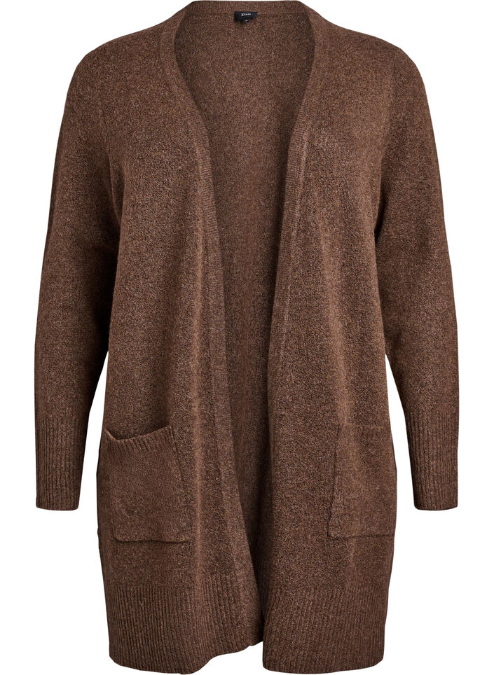 Meleret strik cardigan med lommer, Brun, Packshot image number 0
