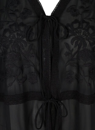 Lang kimono med 3/4 ærmer og broderi, Black, Packshot image number 2