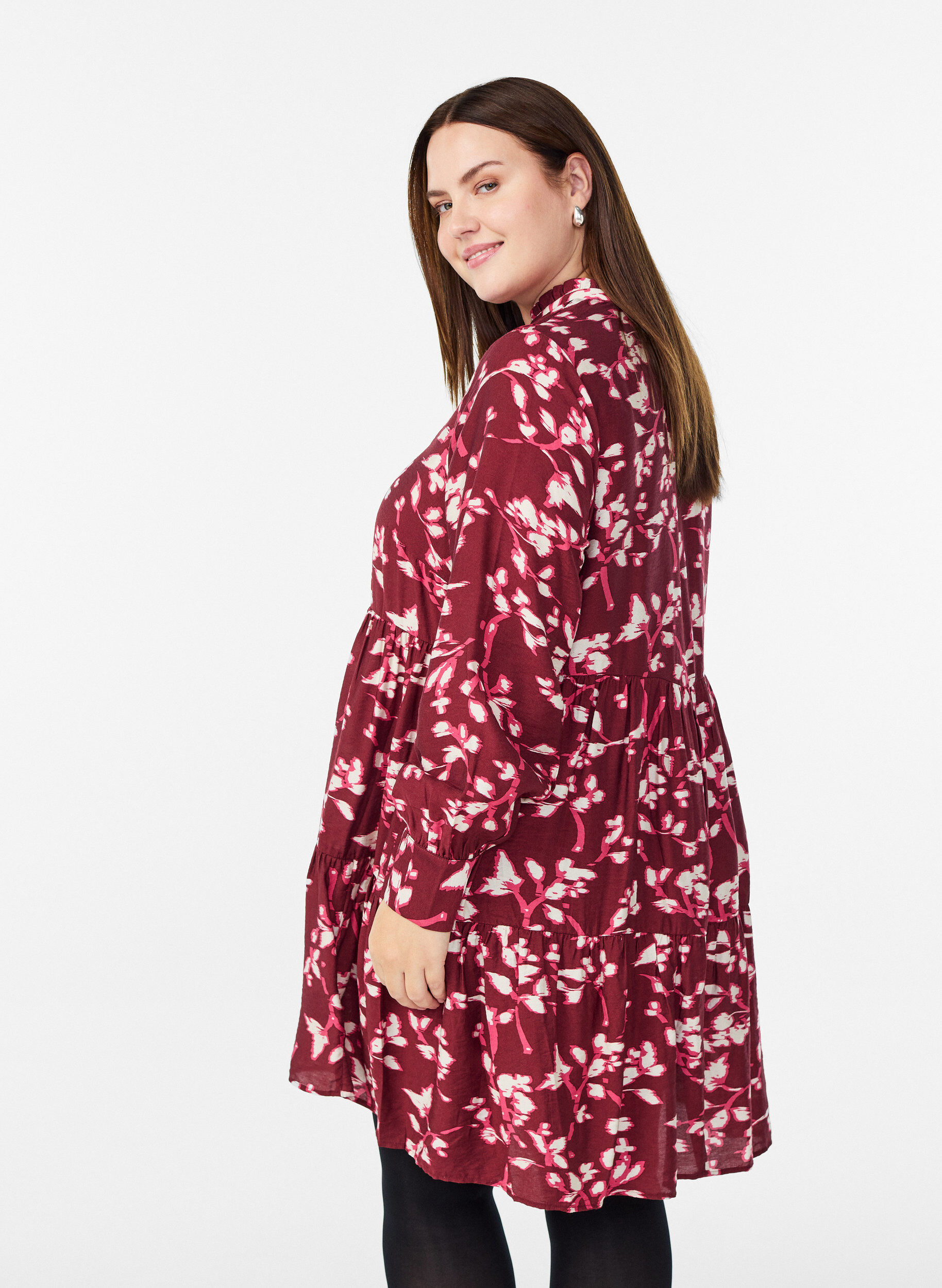 Zizzi A-formet kjole med fl&aelig;sekrave, R&oslash;d, Model image number 2