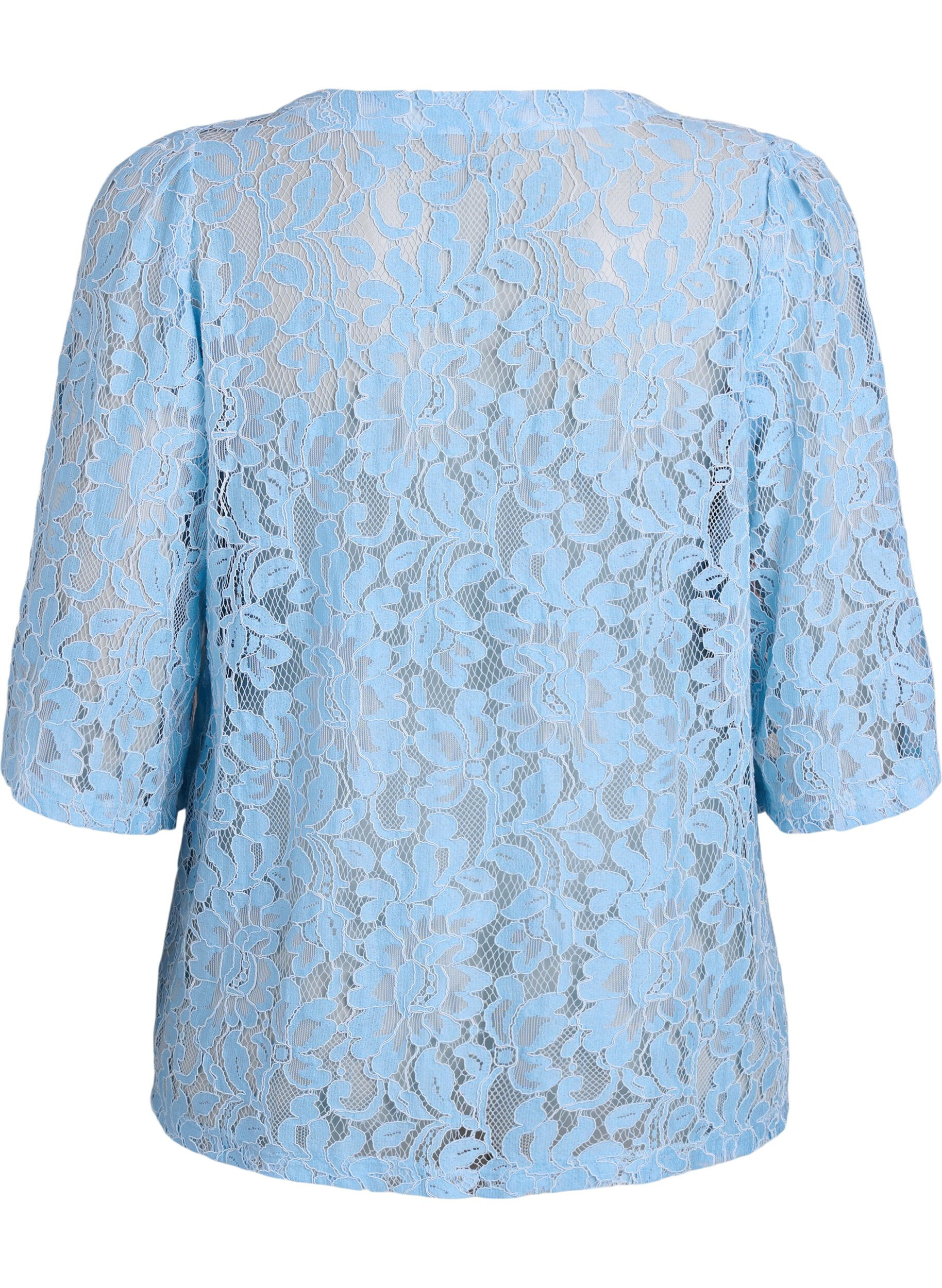 ZizziKort&aelig;rmet blondebluse med V-udsk&aelig;ring, Bl&aring;, Packshot image number 1