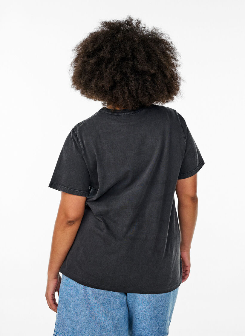 T-shirt i økologisk bomuld med statement print, Grå, Model image number 2