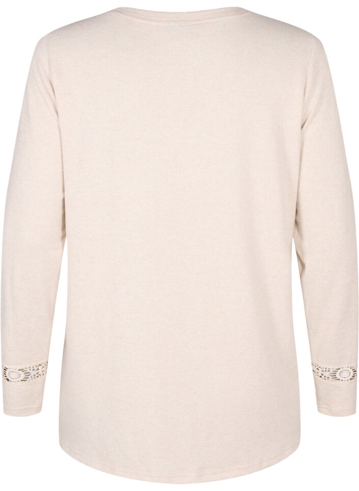 Bluse med broderidetaljer og lange ærmer, Beige, Packshot image number 1