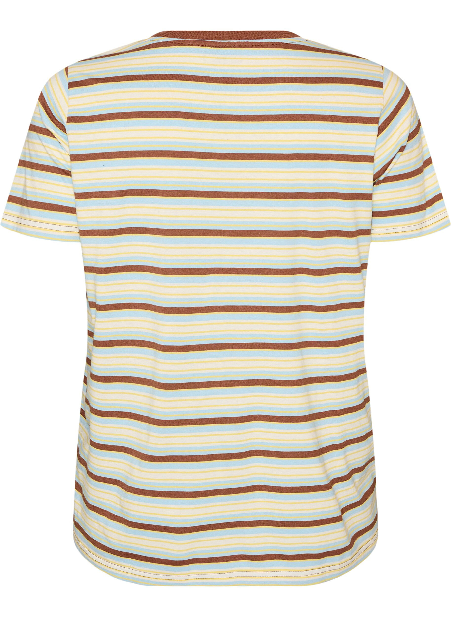 ZizziStribet T-shirt i &oslash;kologisk bomuld, Brun, Packshot image number 1