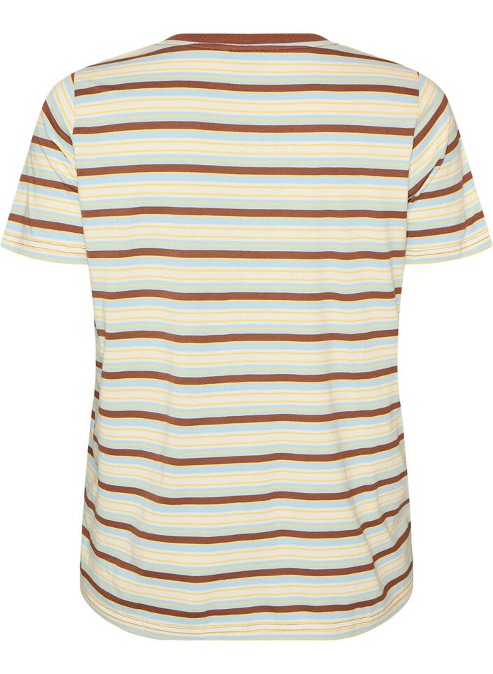 Stribet T-shirt i &oslash;kologisk bomuld, Brun, Packshot image number 1