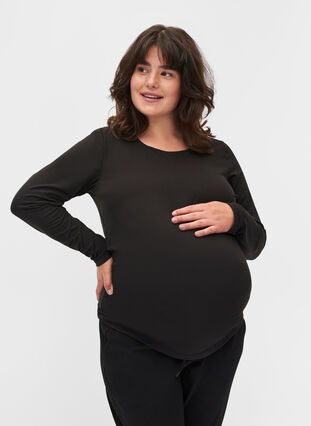 Basis graviditets bluse med lange ærmer, Black, Model image number 0