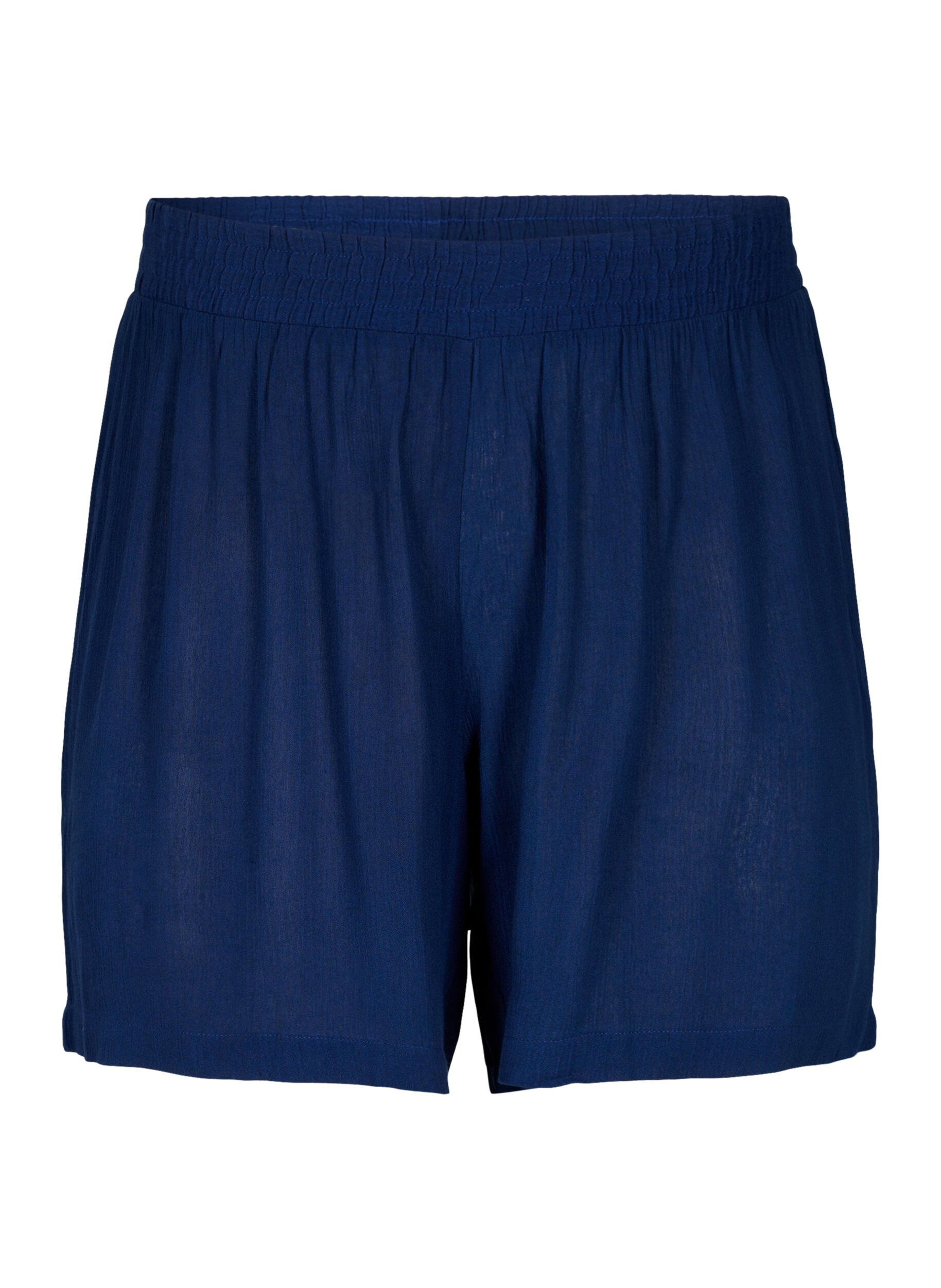 Zizzi Shorts i viskose med h&oslash;j talje, Medieval Blue, Packshot image number 0