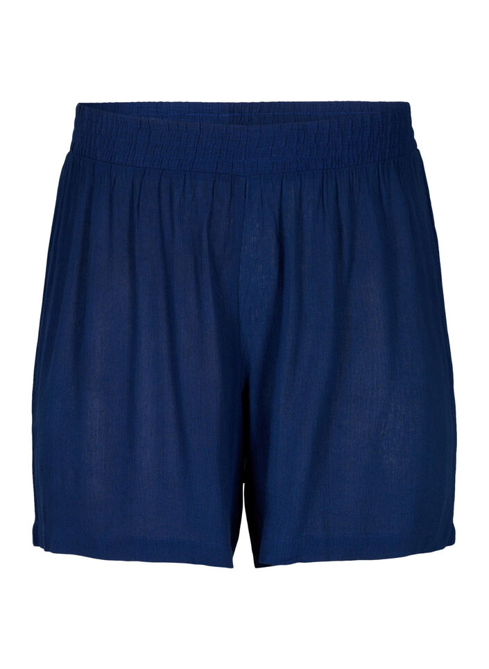 Shorts i viskose med høj talje, Medieval Blue, Packshot image number 0
