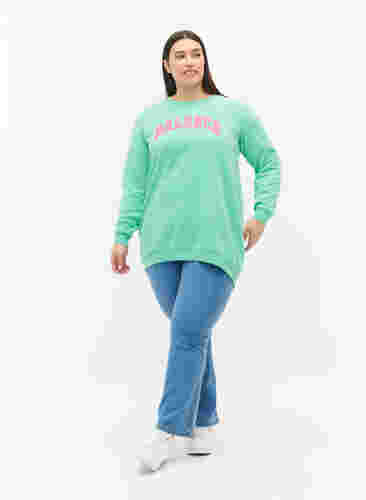 Lang sweatshirt med tekstprint, Neptune Green , Model image number 2
