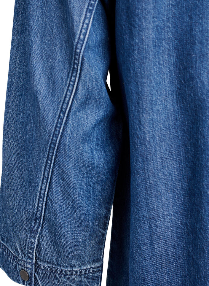 Løs denimskjorte med 3/4-ærmer, Blå, Packshot image number 3