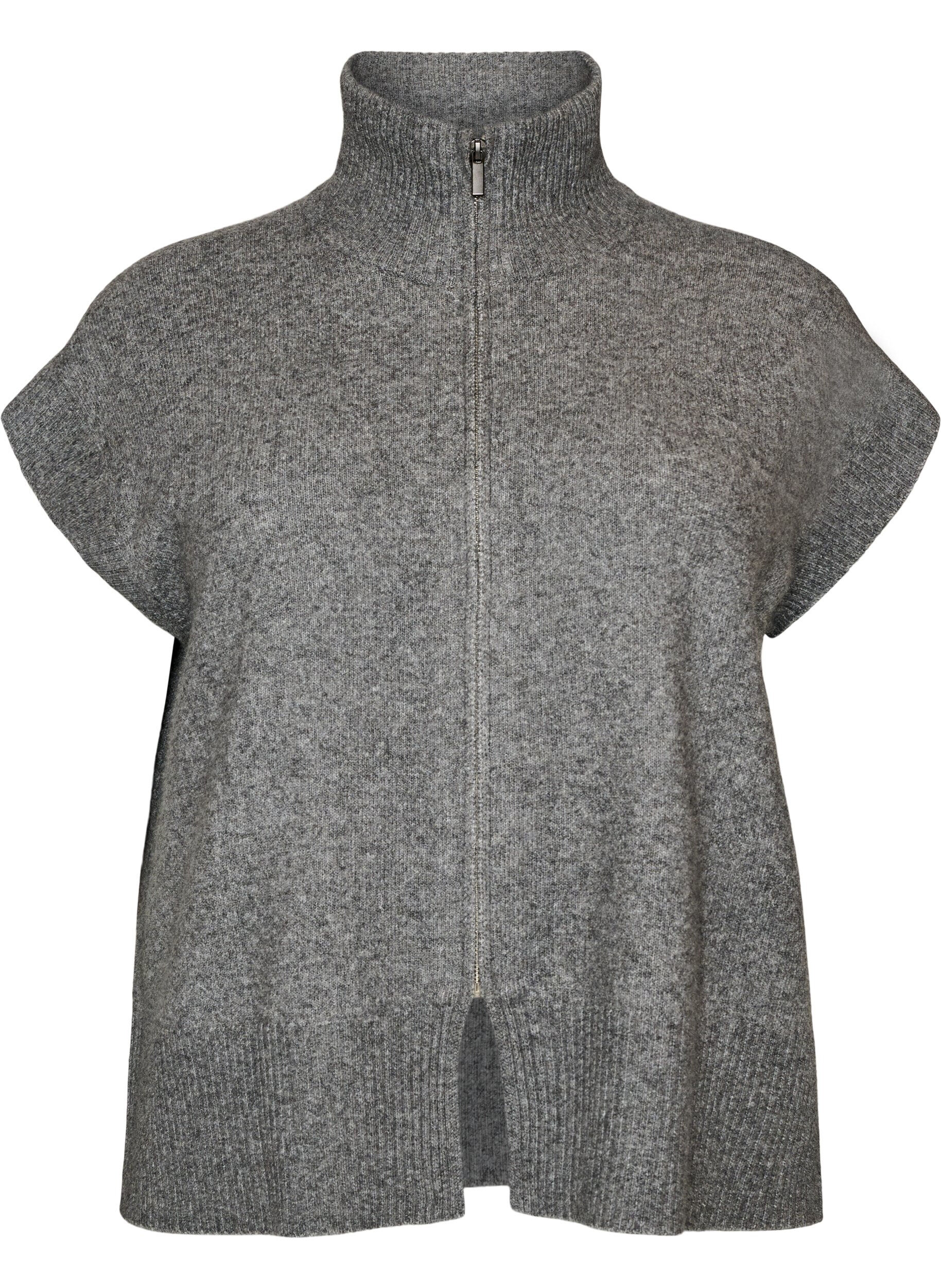 ZizziStrikvest med h&oslash;j krave og lynl&aring;s, Gr&aring;, Packshot image number 0