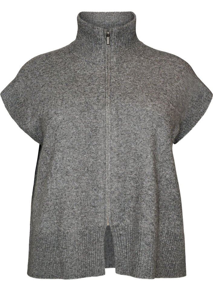 Strikvest med h&oslash;j krave og lynl&aring;s, Gr&aring;, Packshot image number 0